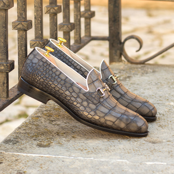 Alan - Grey Crocodile embossed leather loafers for men