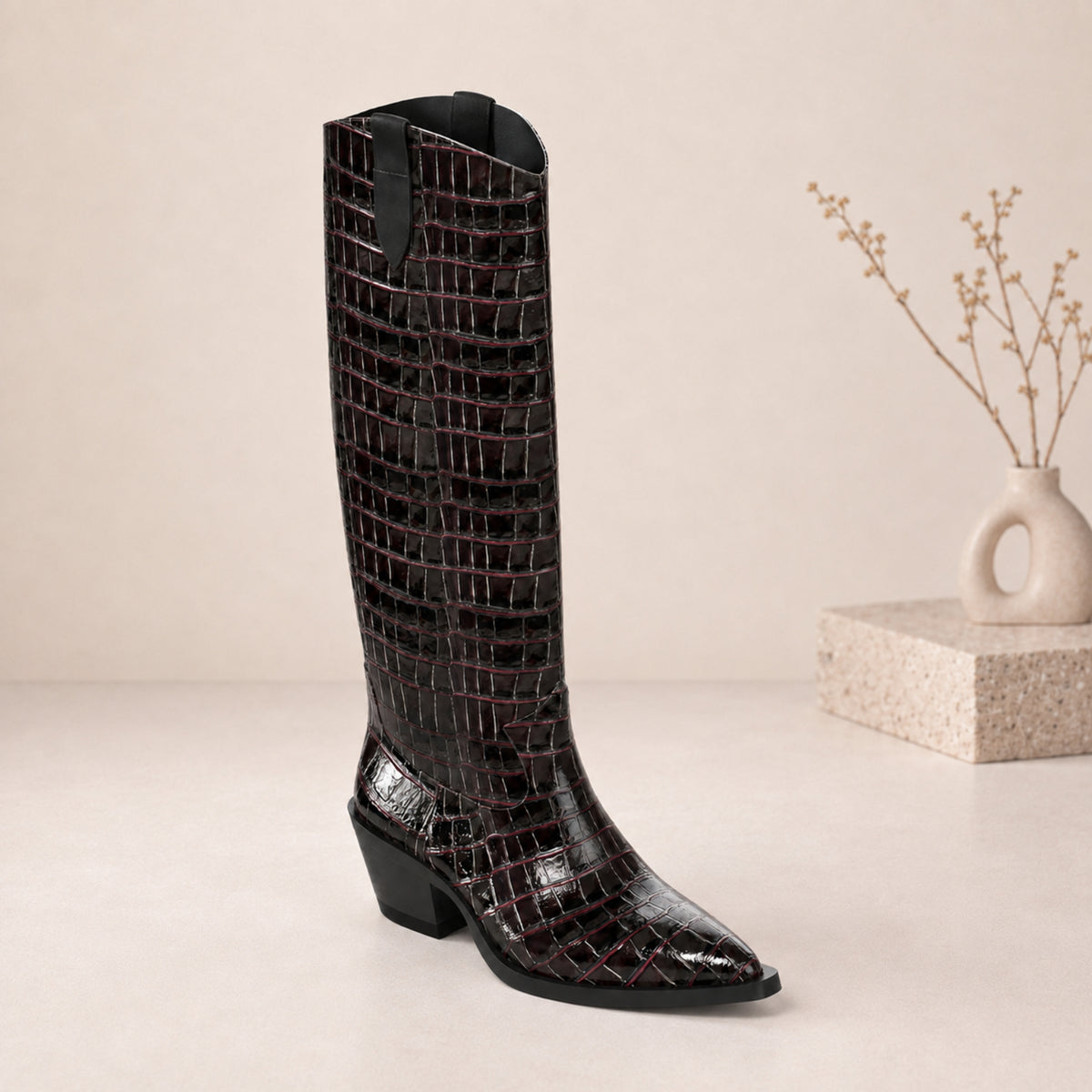 Marenza animal print leather western knee-high boots for women, view 2 of 2