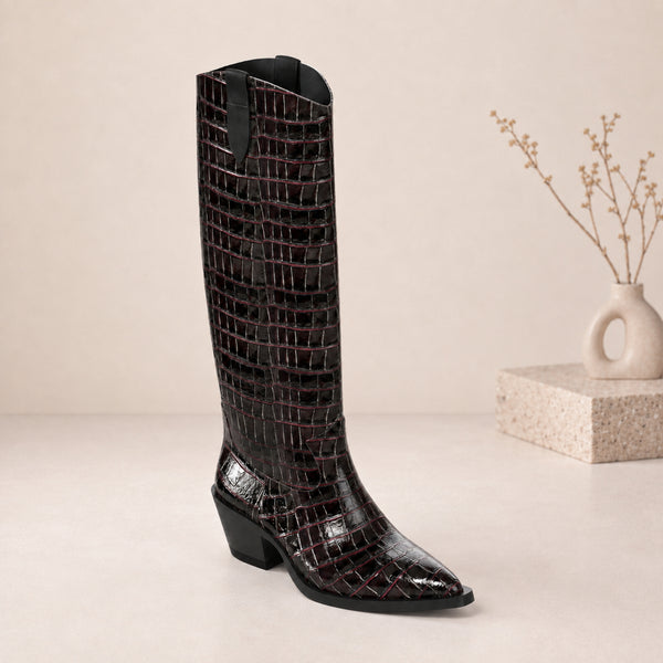 Marenza animal print leather western knee-high boots for women, view 2 of 2