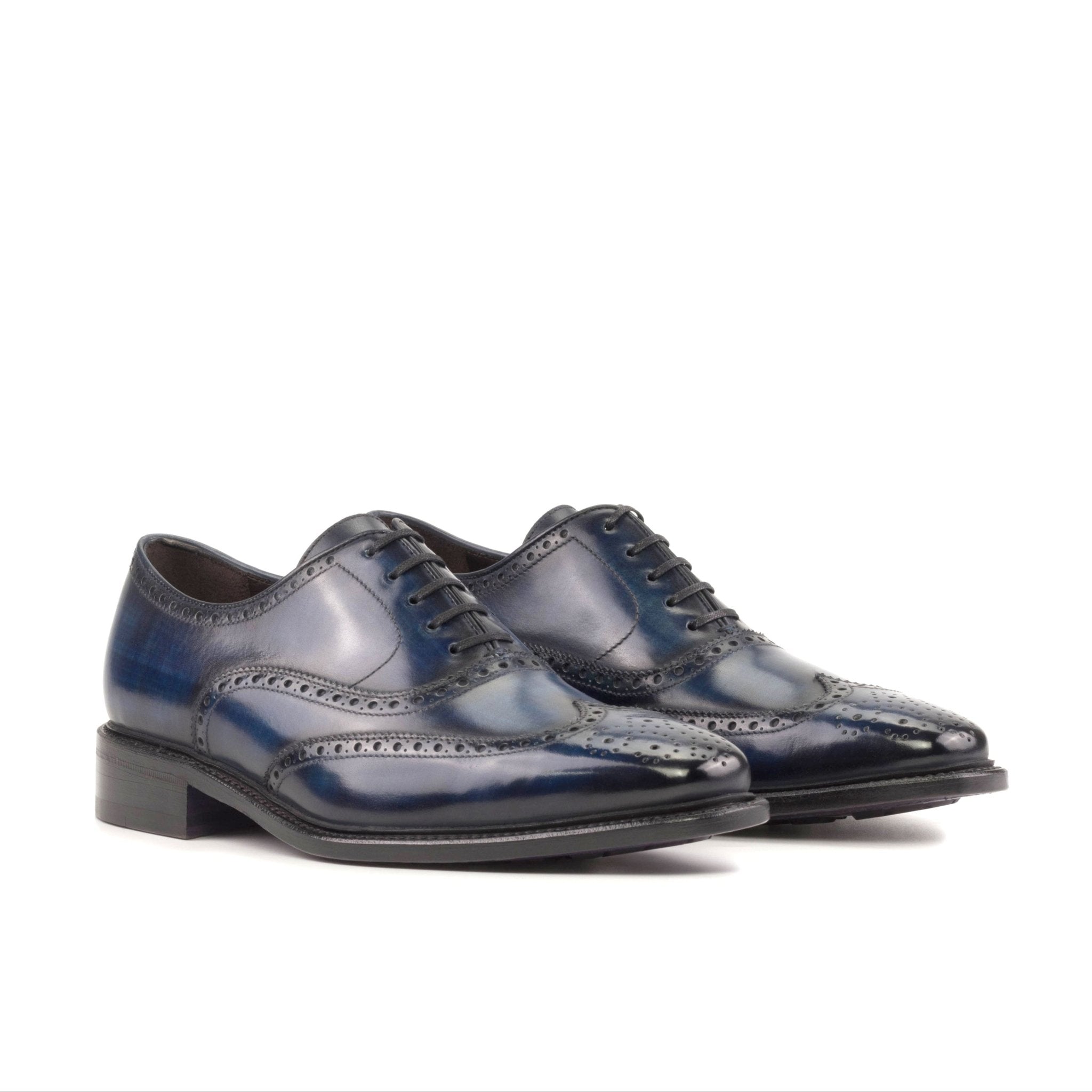 Robianza - Full brogue patina navy oxford dress shoes with purple bottoms