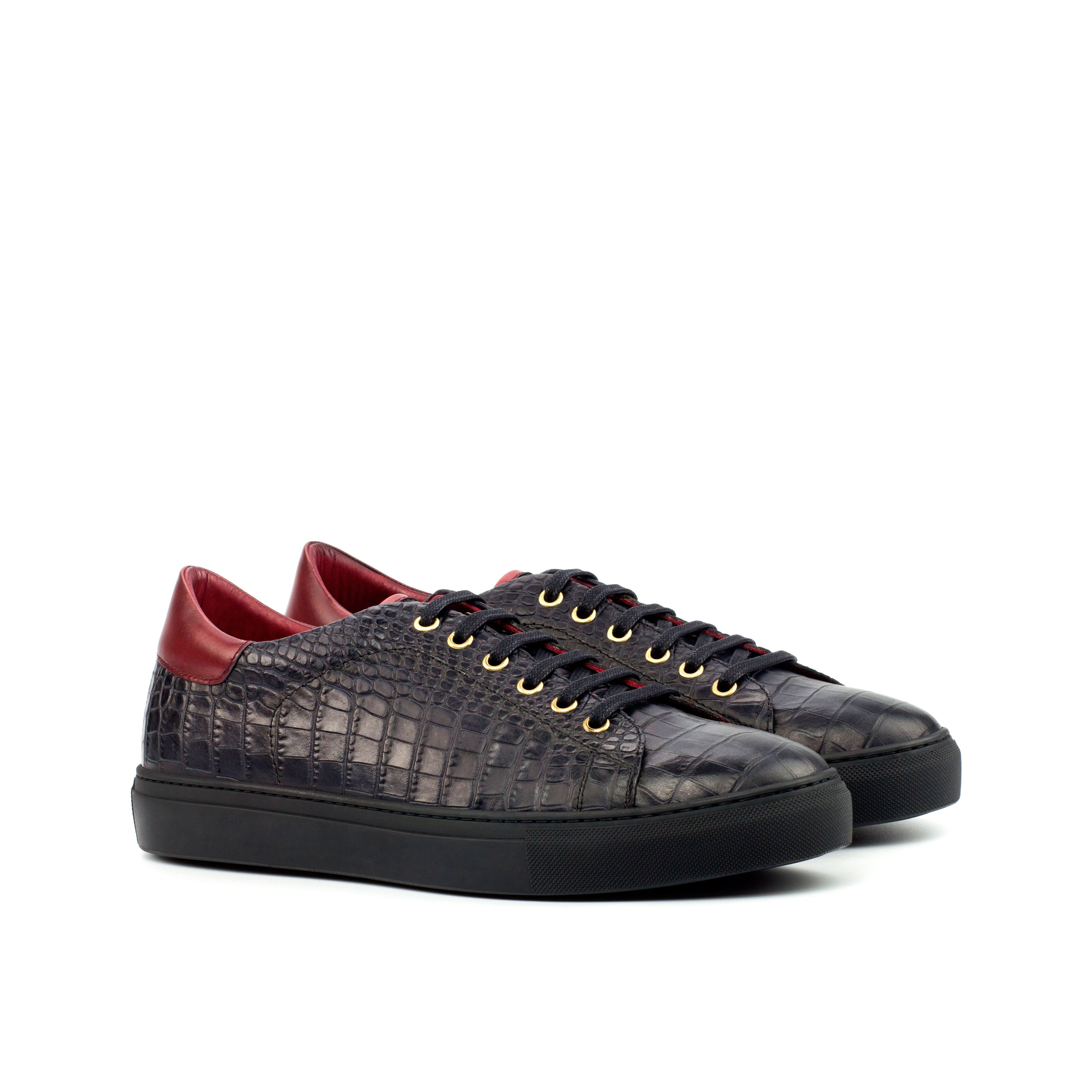 Dimaro -  Black Men's Italian Croco Embossed Dress Sneakers