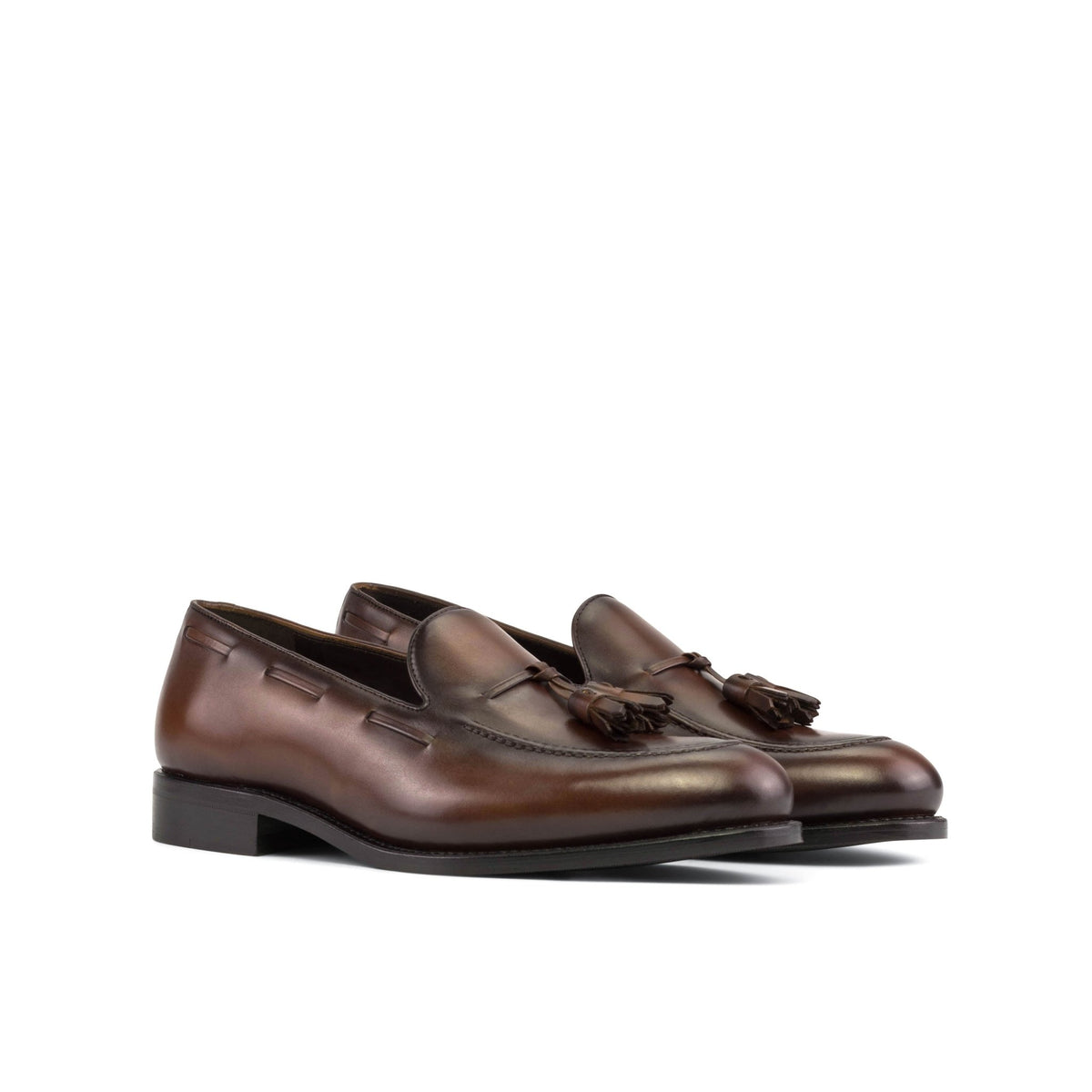 Leather Classic Loafers Tassel Apron Toe Brown Leather Beige Fabric Shoes Mens 9 Alden x Brogue Tampa Long Wing Tassel Loafer – BROGUE main image 2