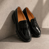 Beloria glossy leather chunky penny loafers for women, view 1 of 3