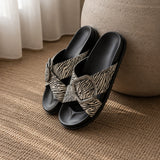 Solienne zebra-print nappa leather cross-strap slide sandals for women, view 1 of 3