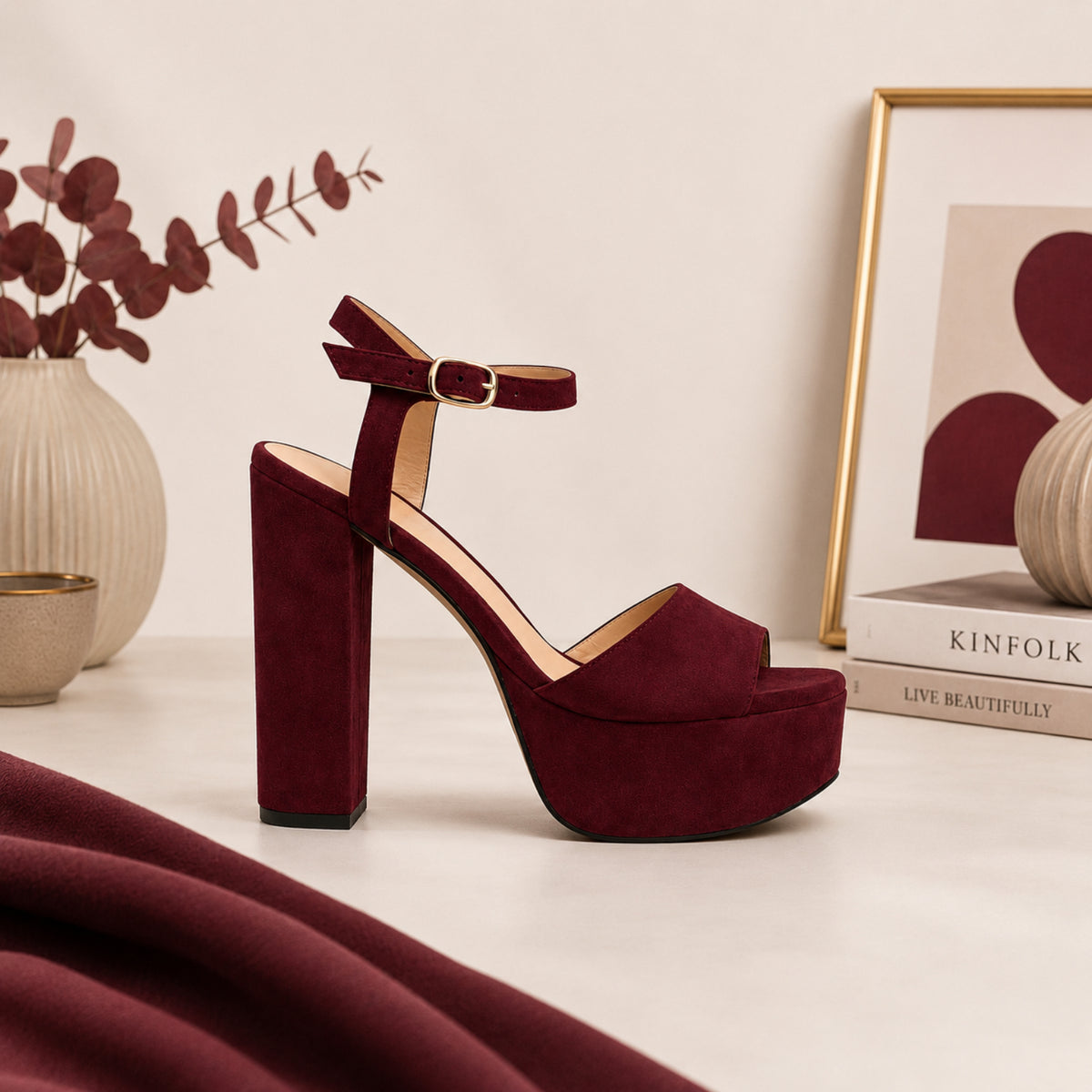 Clairalia suede platform block-heel sandals for women, view 1 of 3