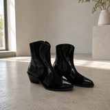 Helario suede western ankle boots with snake-print panels for women, view 1 of 3