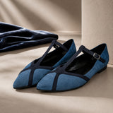 Zelandra suede T-strap pointed flats for women, view 1 of 3