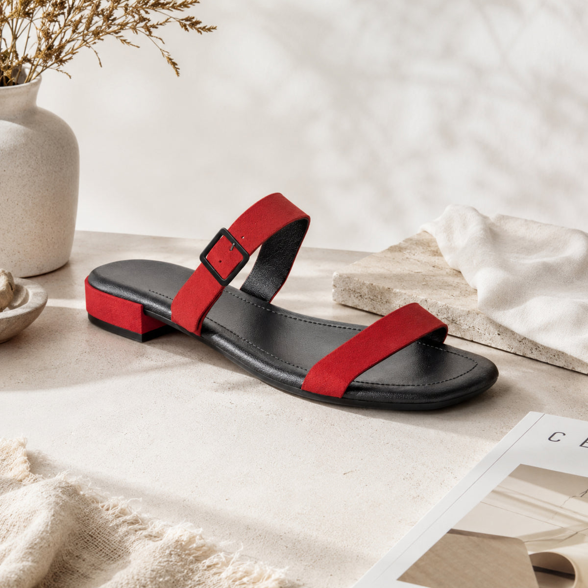 Divinora suede low block-heel buckle sandals for women, view 1 of 2