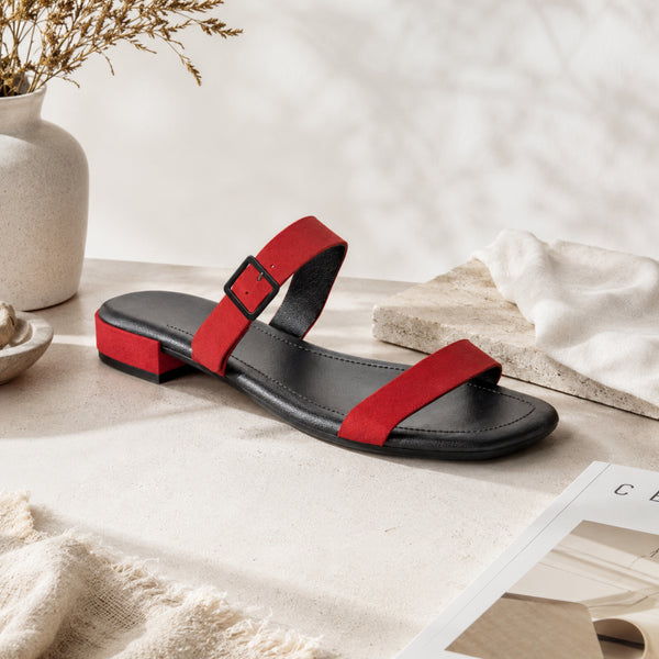 Divinora suede low block-heel buckle sandals for women, view 1 of 2