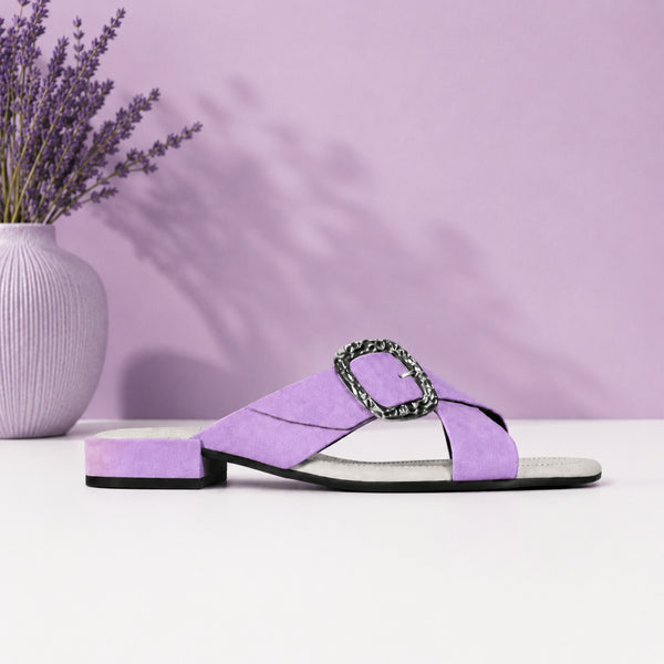 Navano suede cross-strap low-heel slide sandals for women, view 1 of 3