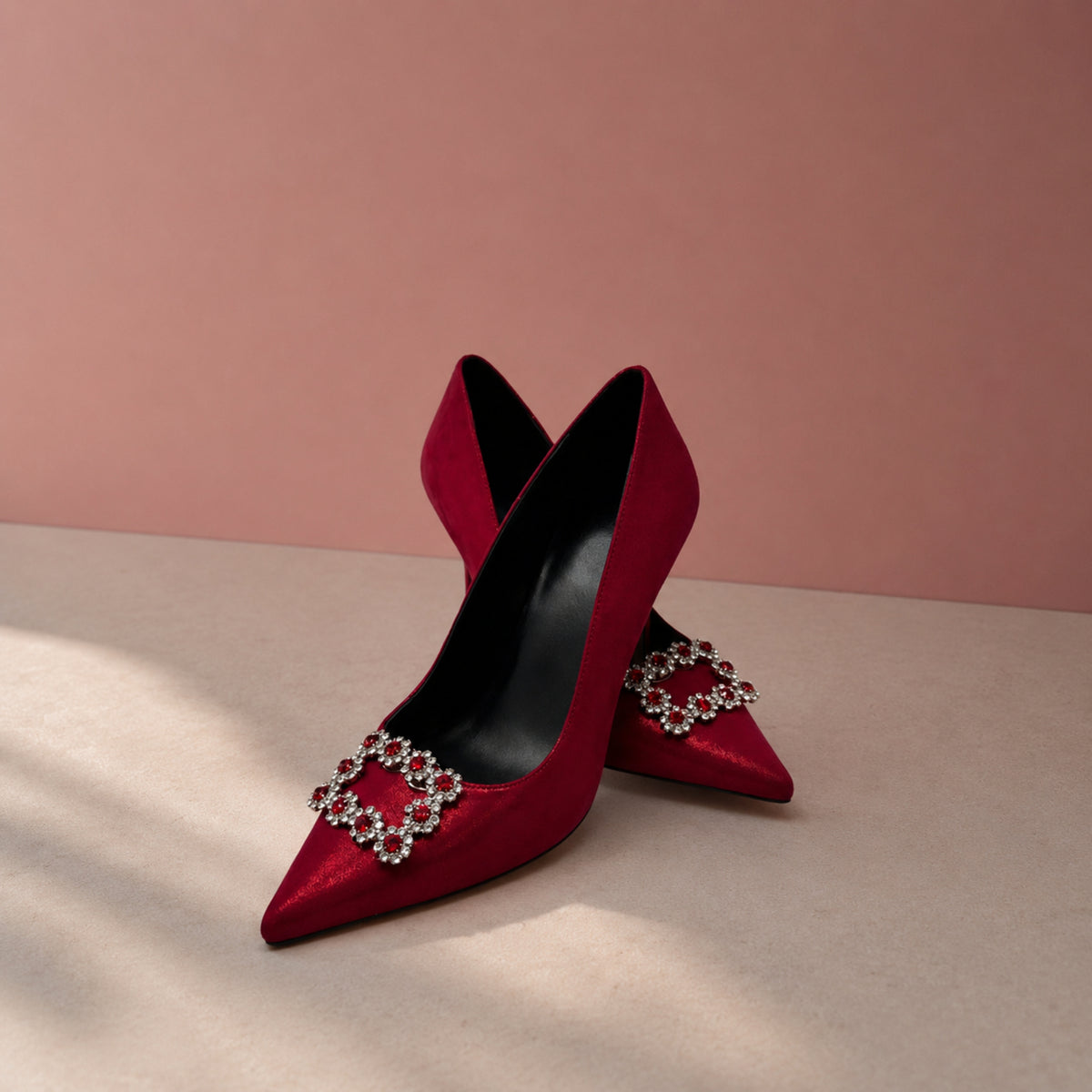 Palestra suede crystal-brooch stiletto pumps for women, view 1 of 3