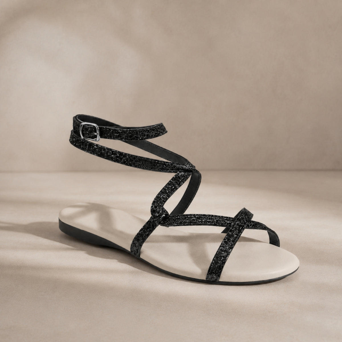 Pavonelle glitter nappa leather flat strappy sandals for women, view 1 of 3