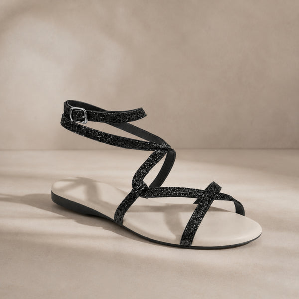 Pavonelle glitter nappa leather flat strappy sandals for women, view 1 of 3