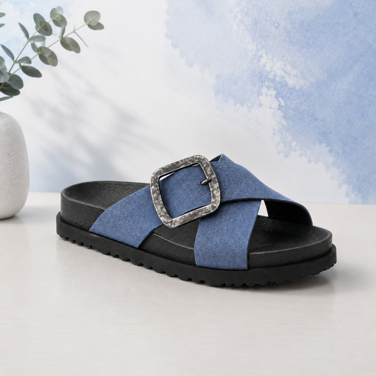 Navianta nappa leather cross-strap slide sandals for women, view 1 of 3