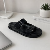 Quarique snake-embossed nappa leather double-strap slide sandals for women, view 1 of 3
