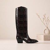 Marenza animal print leather western knee-high boots for women, view 1 of 2