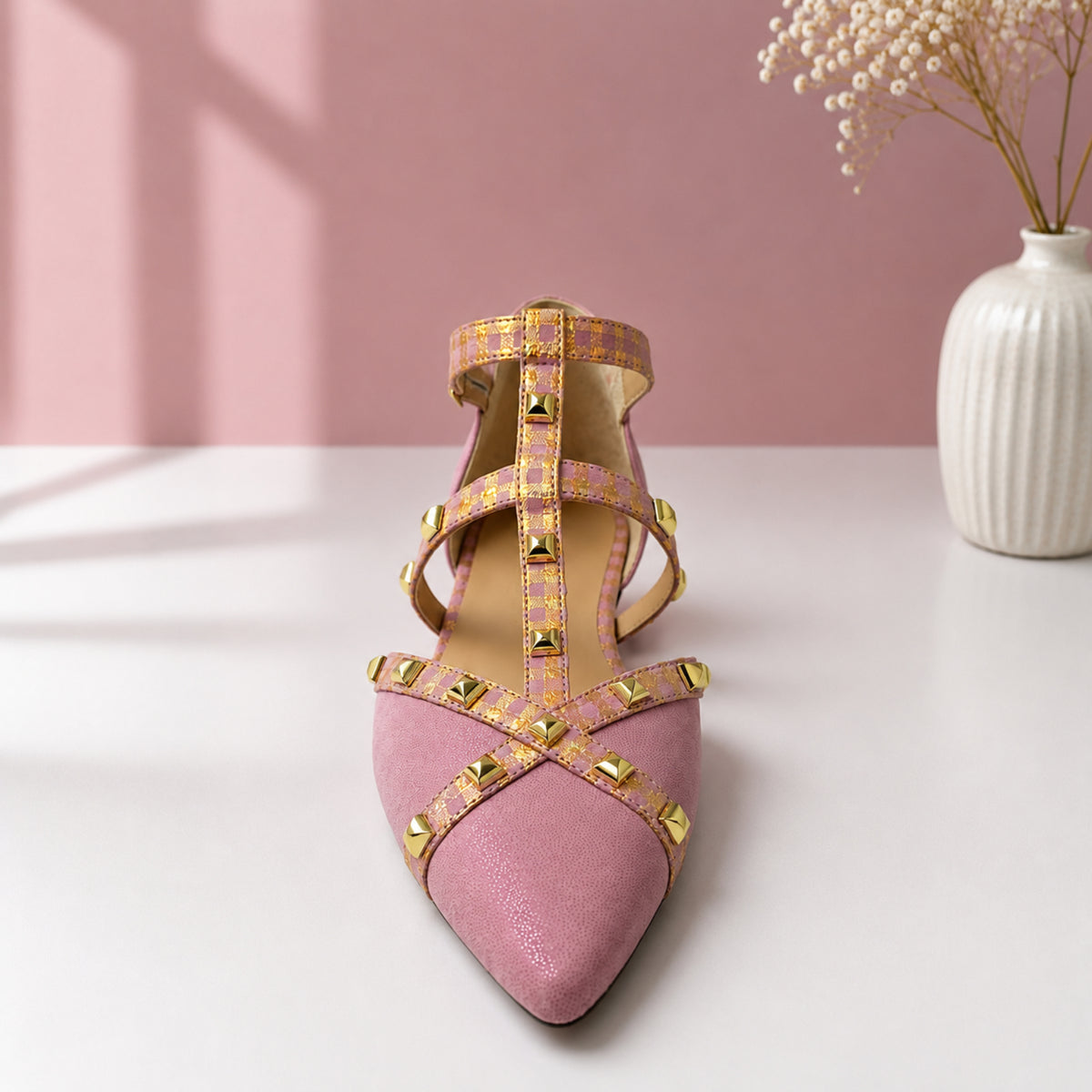 Bellariva studded leather T-strap flats for women, view 2 of 2