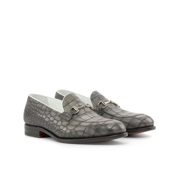 Alan - Grey Crocodile embossed leather loafers for men