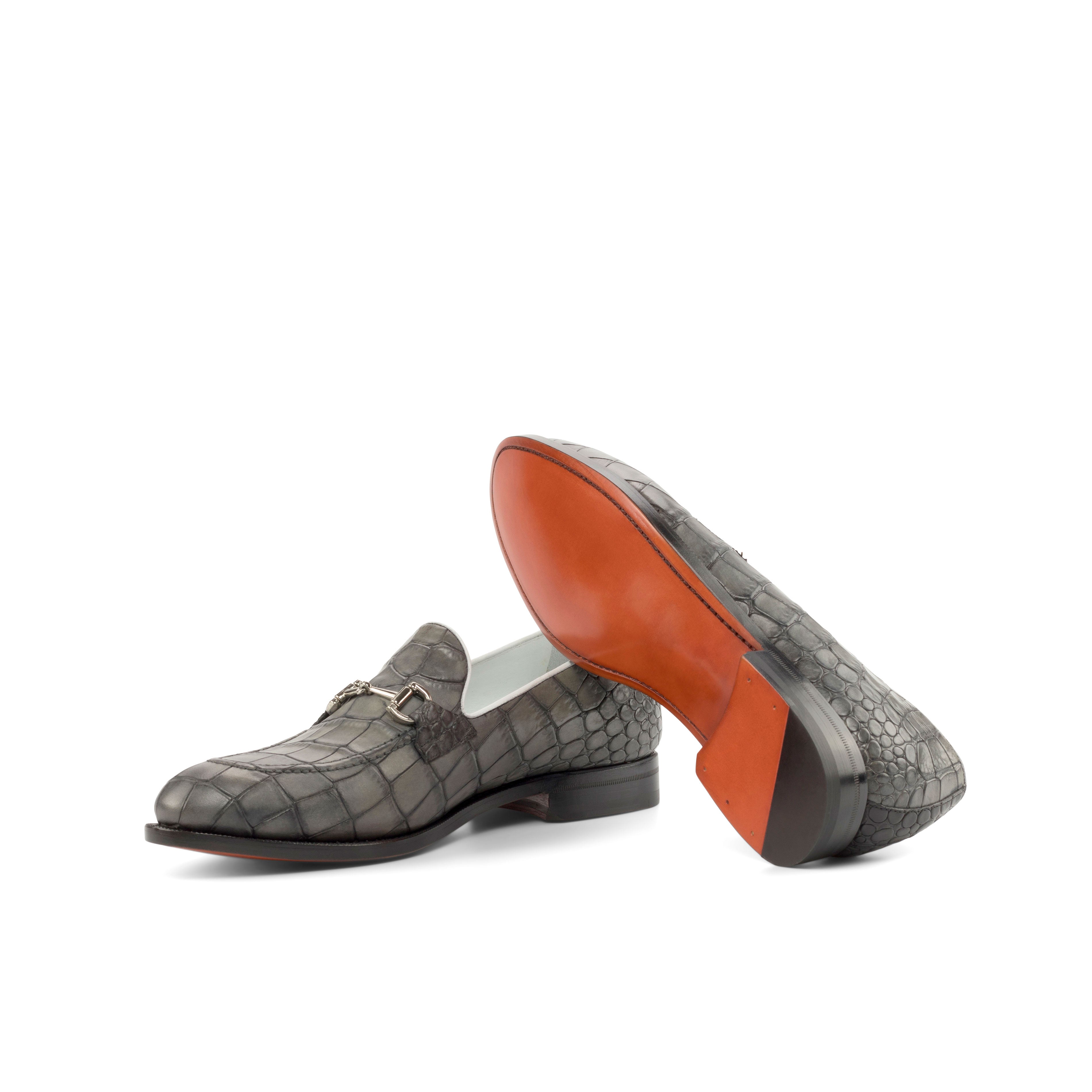 Alan - Grey Crocodile embossed leather loafers for men