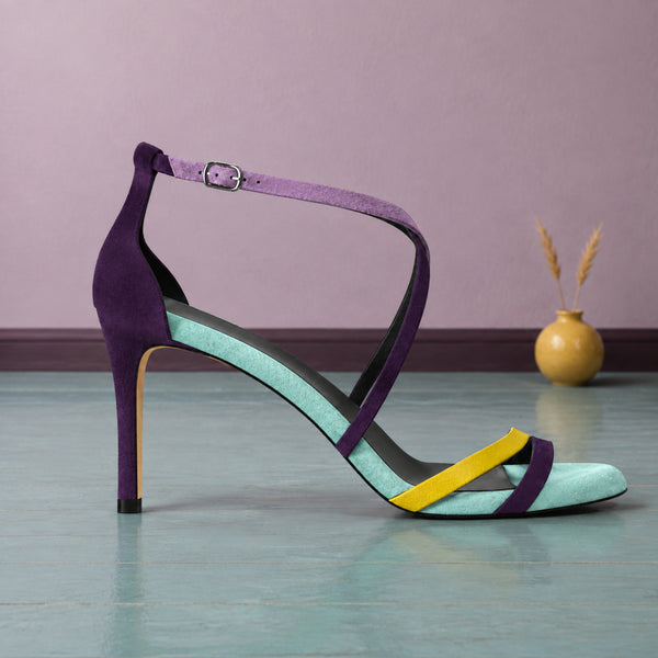 Clairetta colour-block suede strappy high-heel sandals for women, view 2 of 2