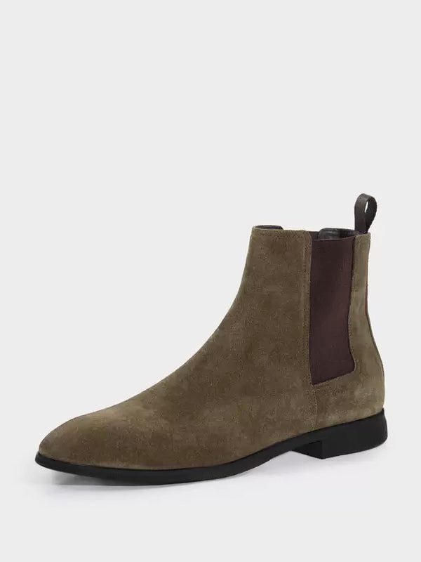 Navessa - olive suede chelsea boots for men