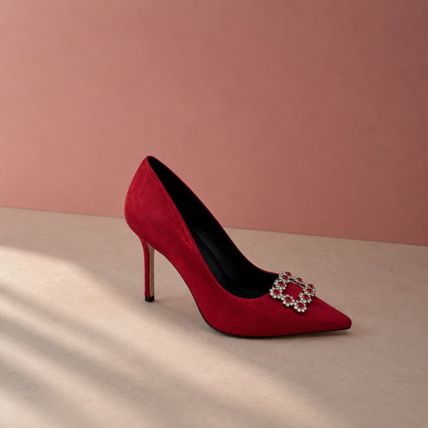 Palestra suede crystal-brooch stiletto pumps for women, view 3 of 3