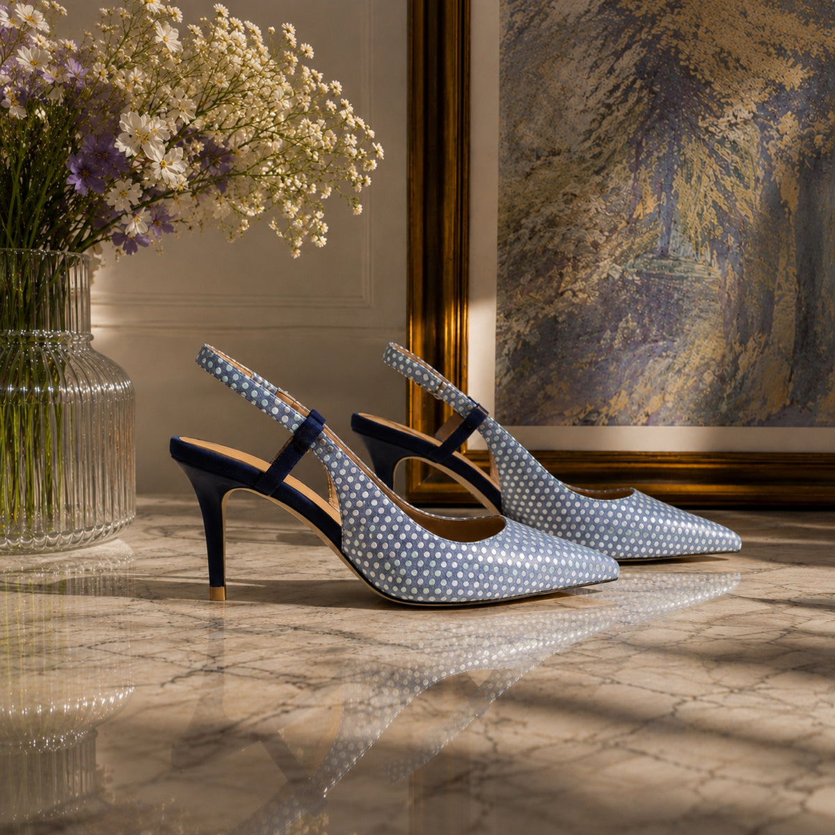 Graciata polka-dot suede slingback pumps for women, view 2 of 3