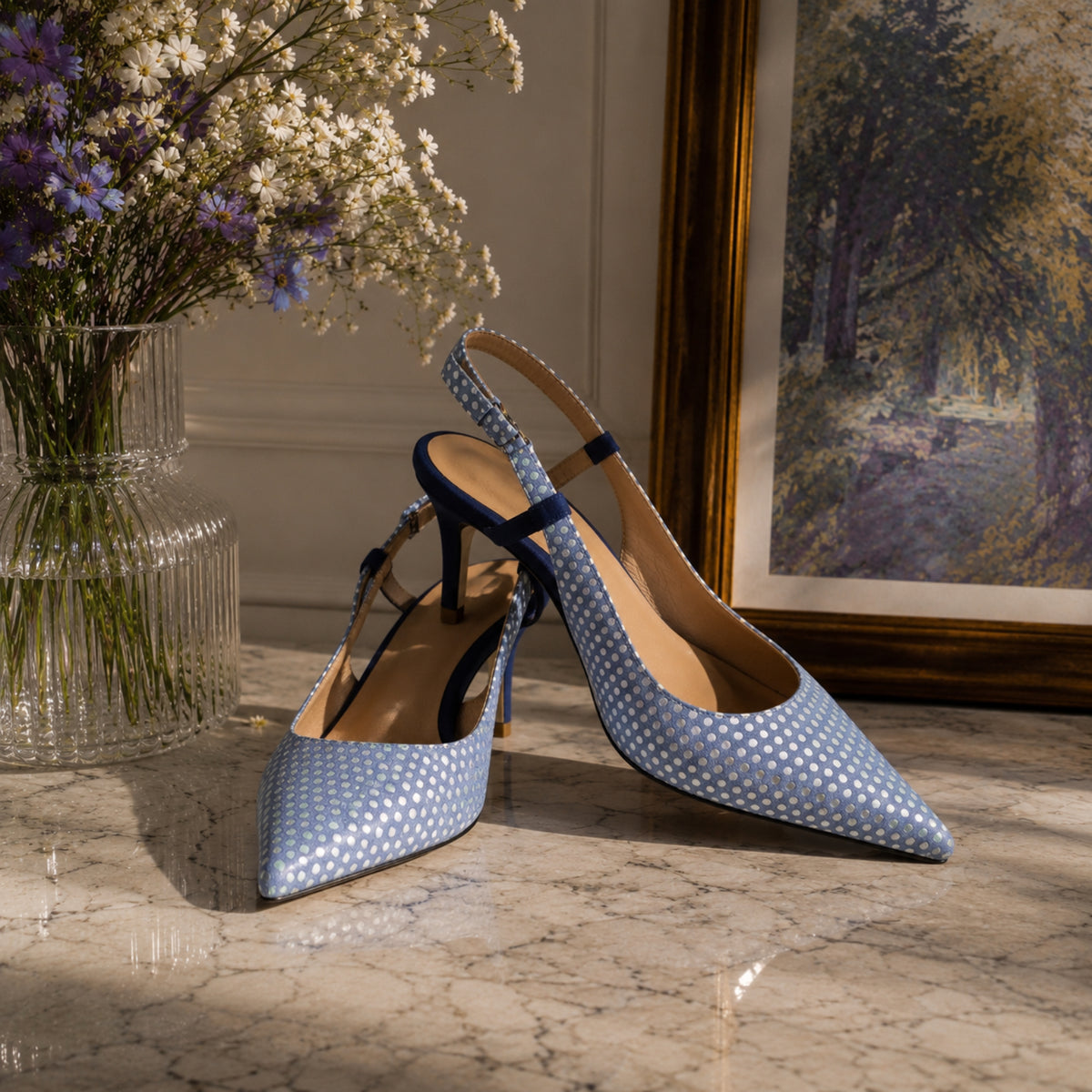Graciata polka-dot suede slingback pumps for women, view 3 of 3