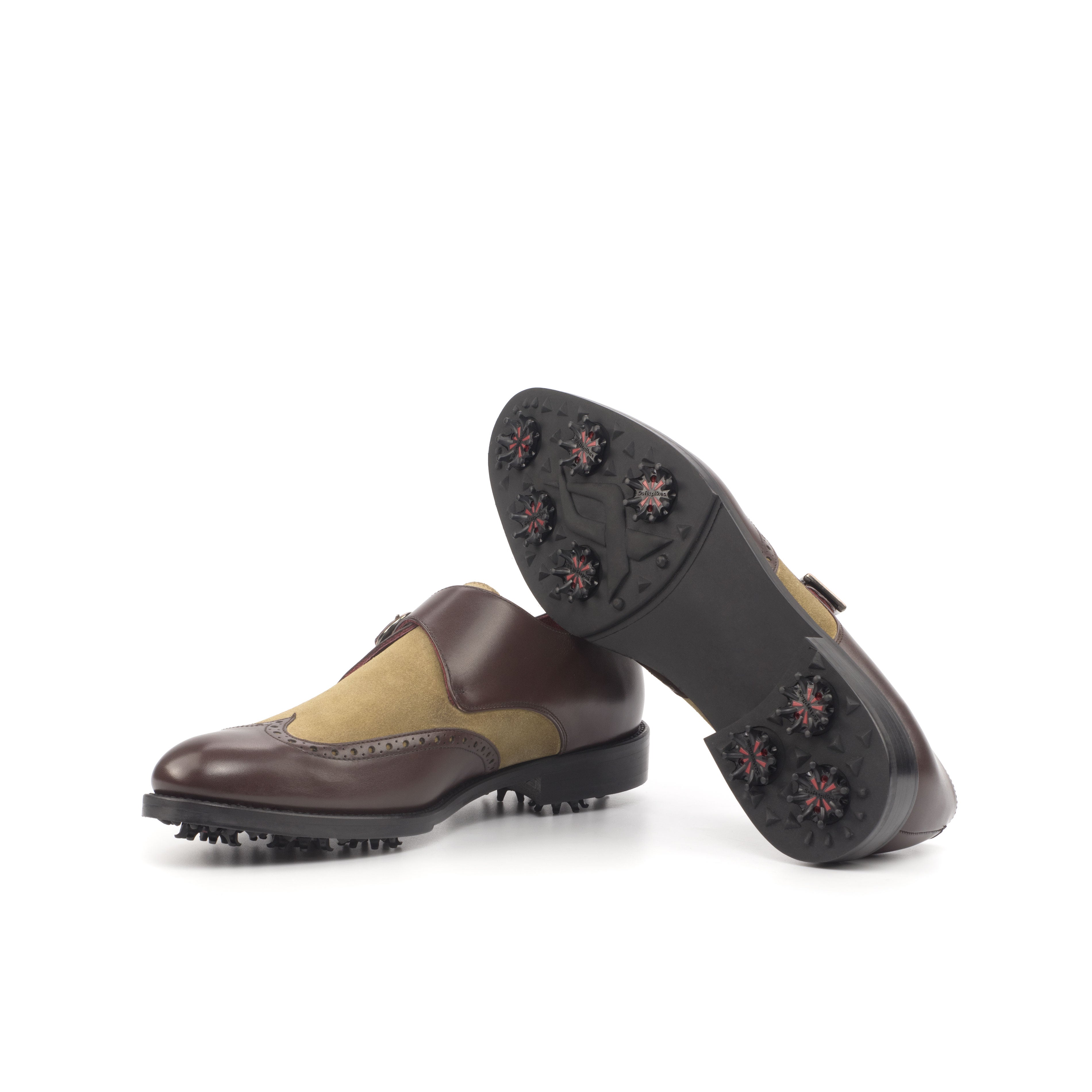 Celaris - leather monk strap golf shoes - Suede and luxe leather