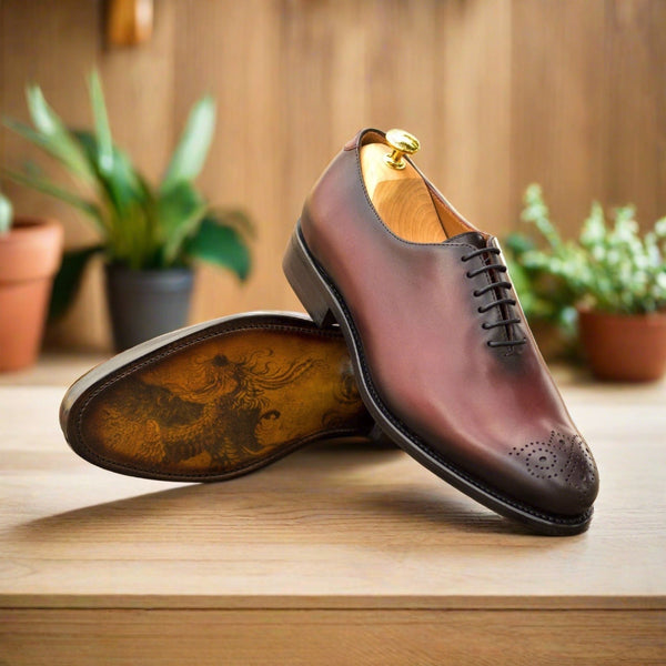 Arconya Ardito S - Men's Burgundy Leather Wholecut Oxfords with artwork sole