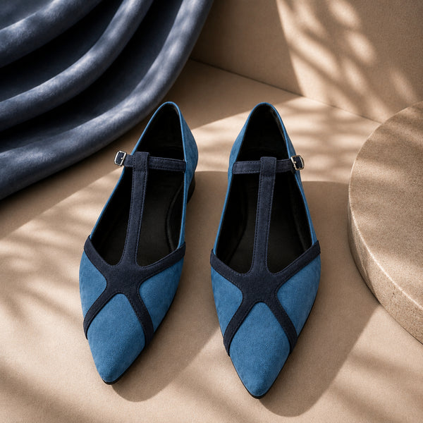 Zelandra suede T-strap pointed flats for women, view 2 of 3