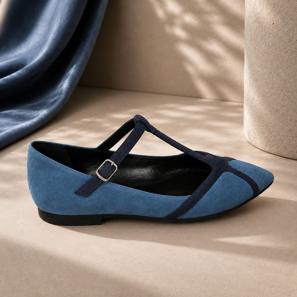 Zelandra suede T-strap pointed flats for women, view 3 of 3