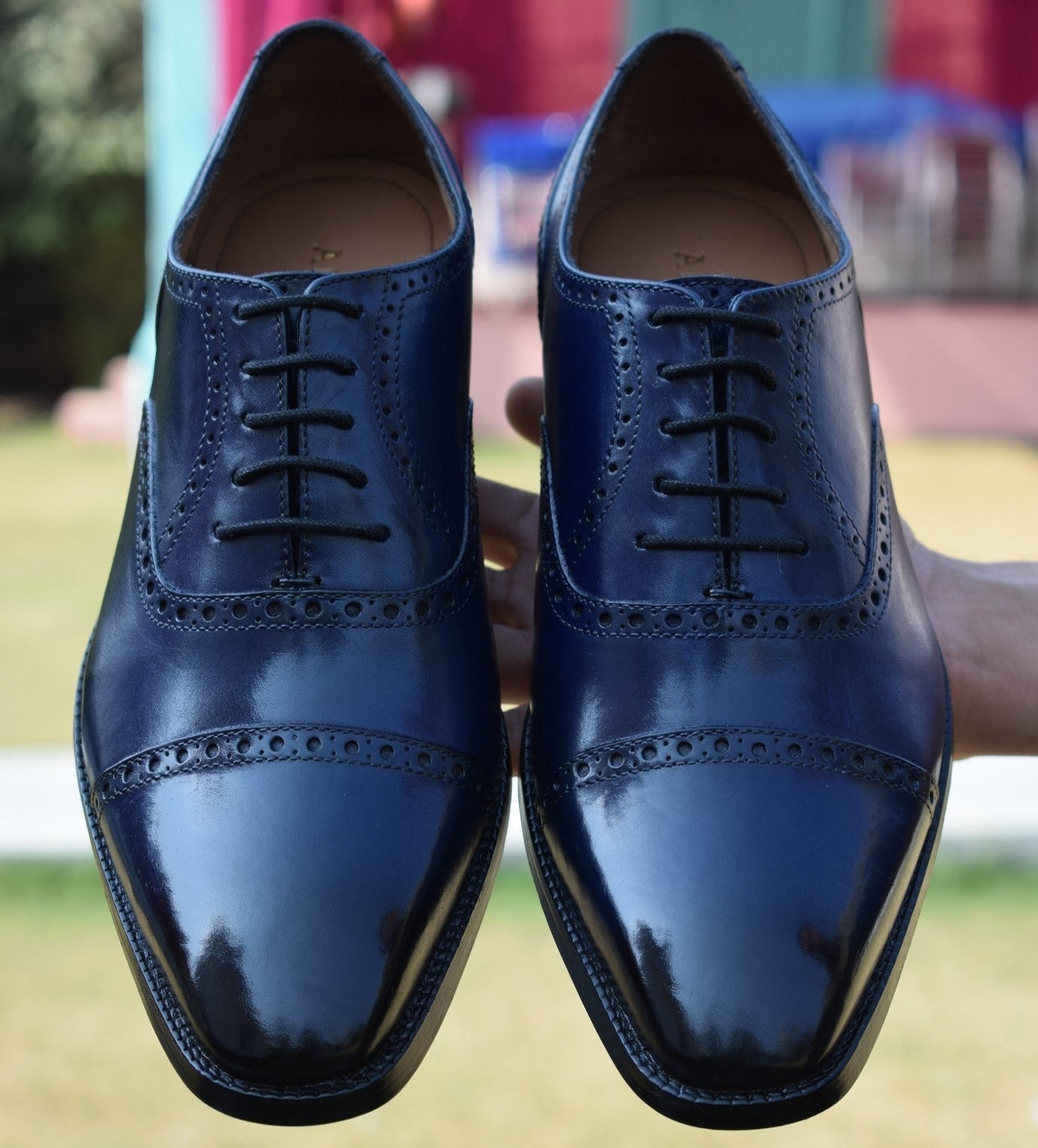 Granti2 - Handmade Sapphire leather oxford borgue dress shoes