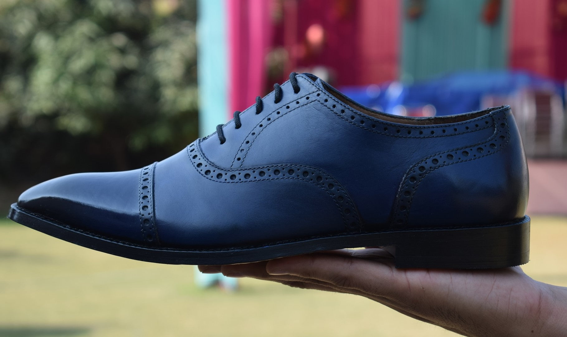 Granti2 - Handmade Sapphire leather oxford borgue dress shoes