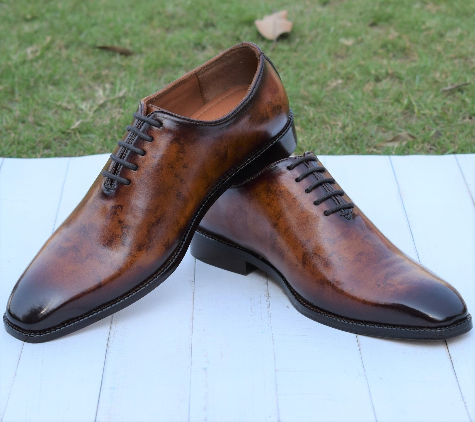 Arino - Patina cloud detailing Handmade leather oxford Shoes