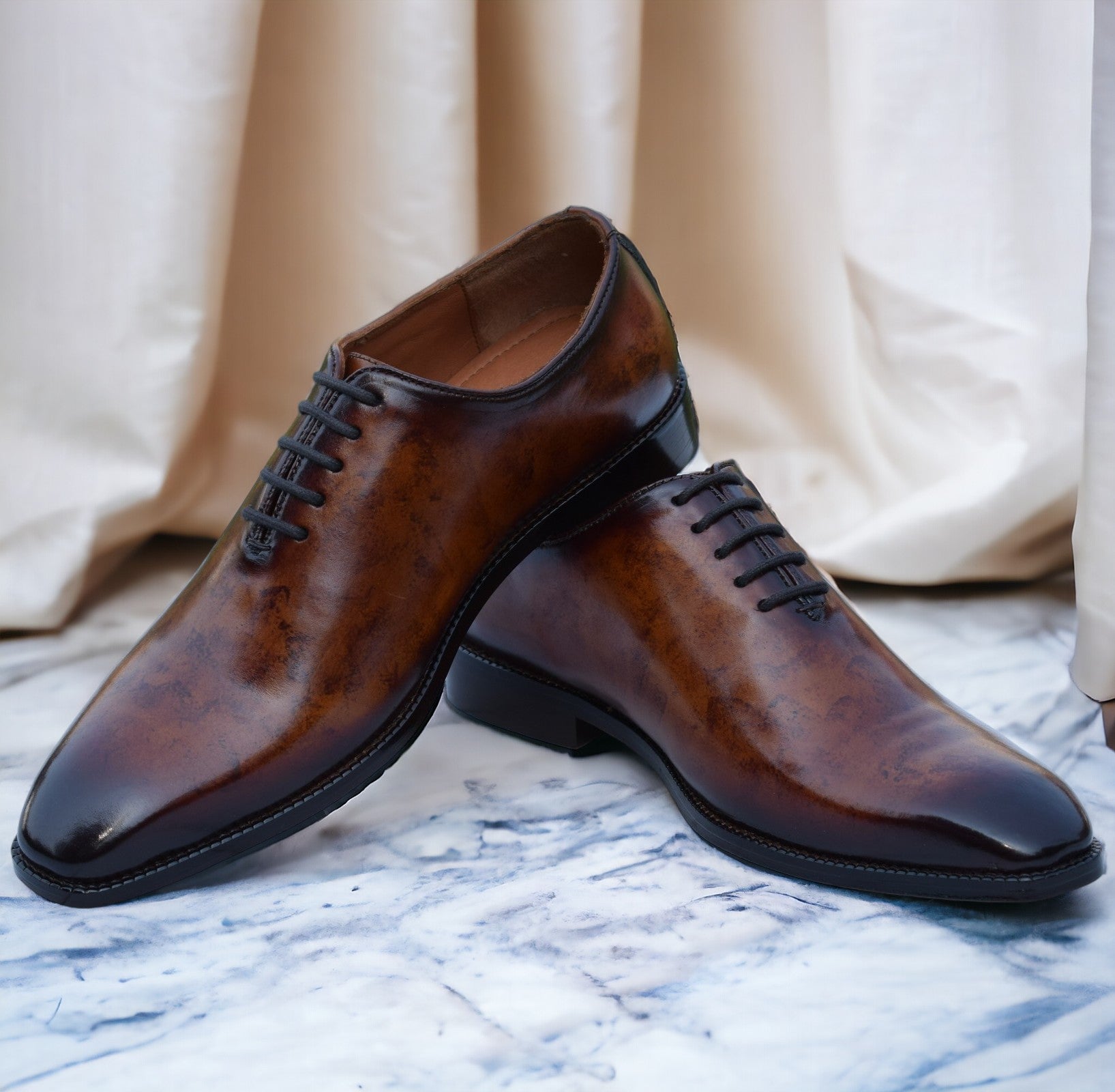 Arino - Patina cloud detailing Handmade leather oxford Shoes