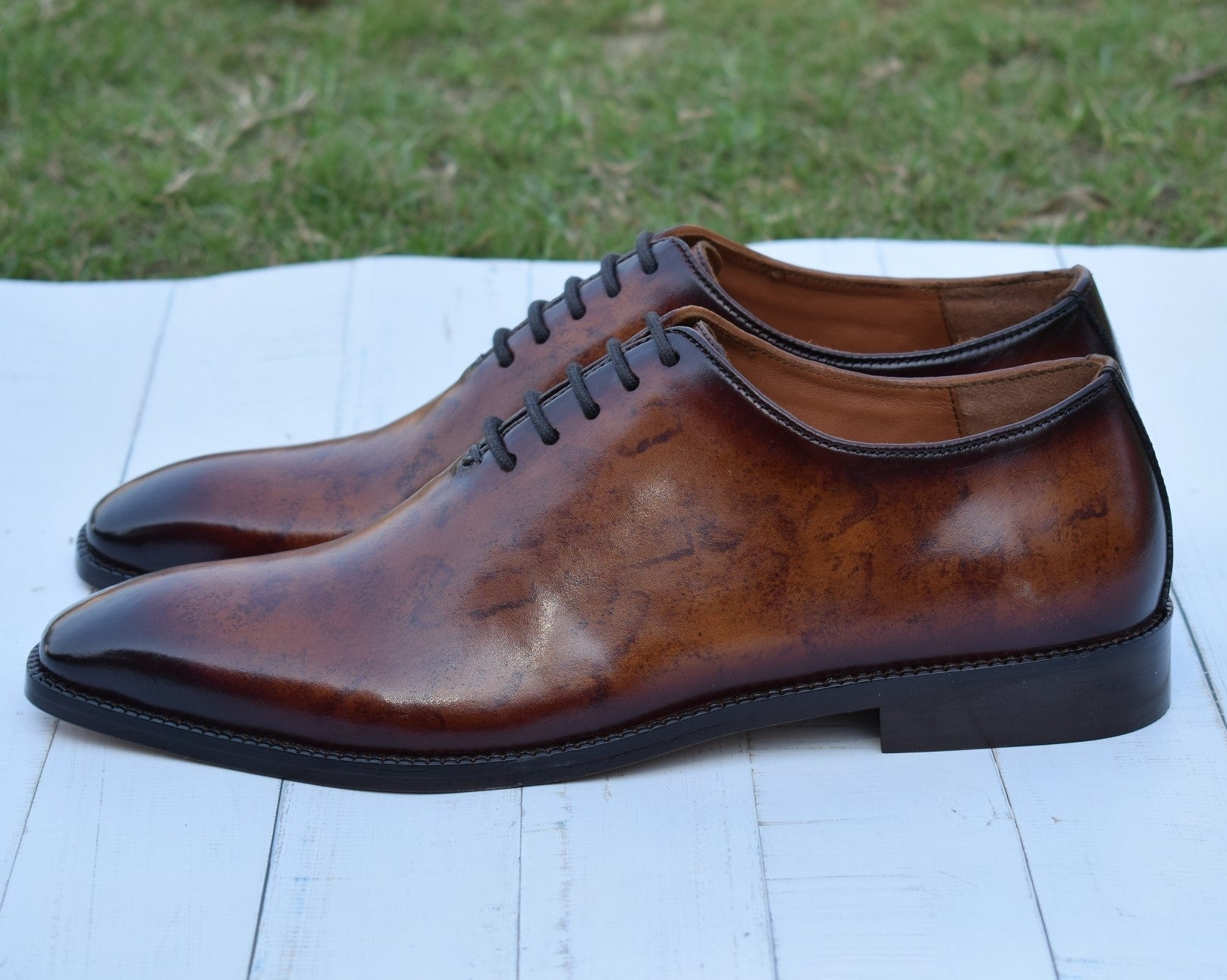 Arino - Patina cloud detailing Handmade leather oxford Shoes