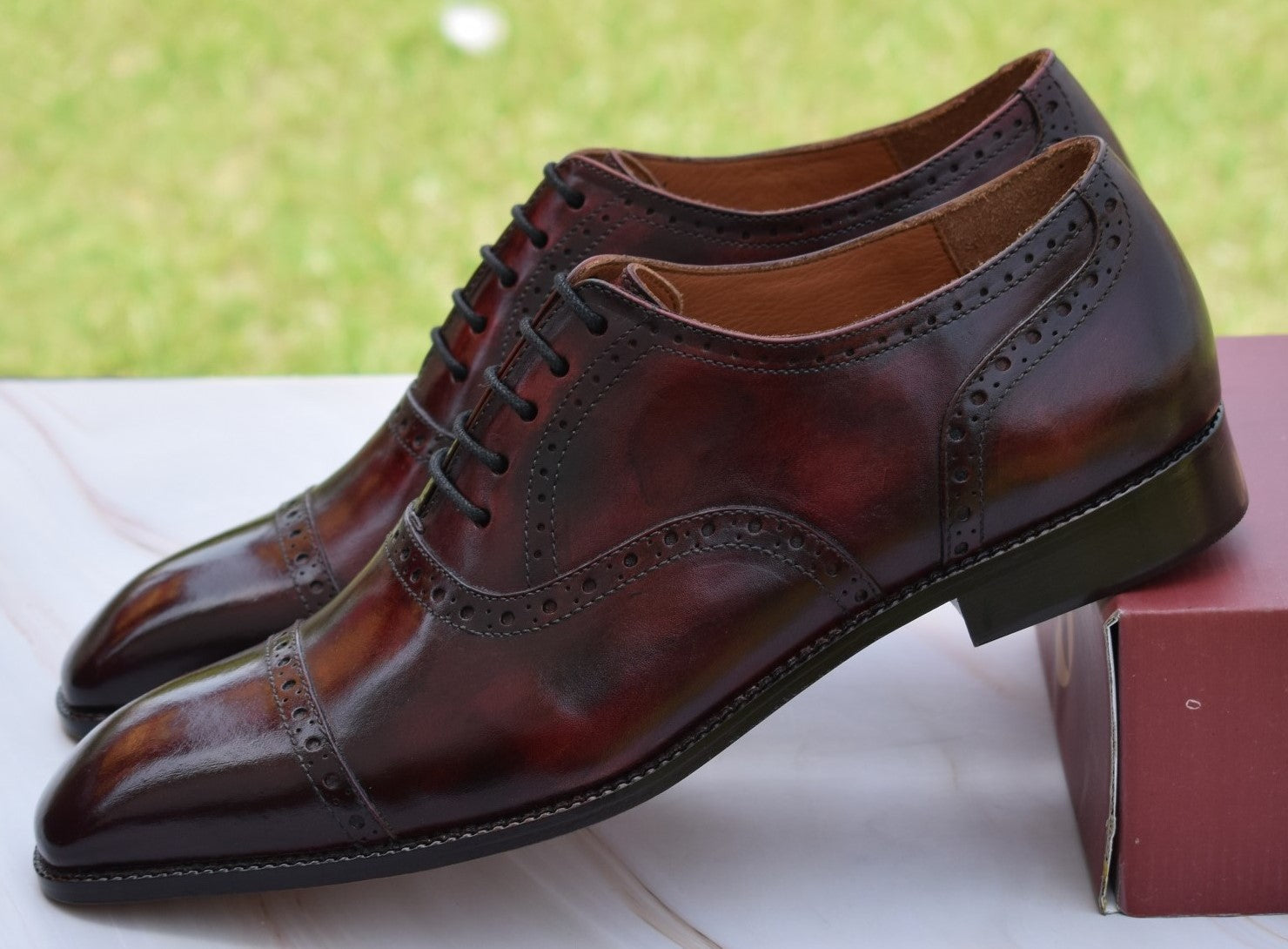 La finezza 2 - Burgundy brogue leather oxford dress shoes