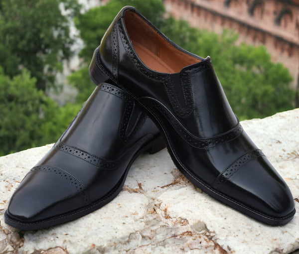 Revera2 - Handmade brogue slip on dress shoes loafers
