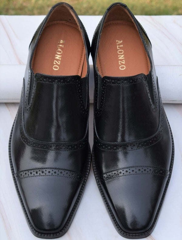 Revera2 - Handmade brogue slip on dress shoes loafers