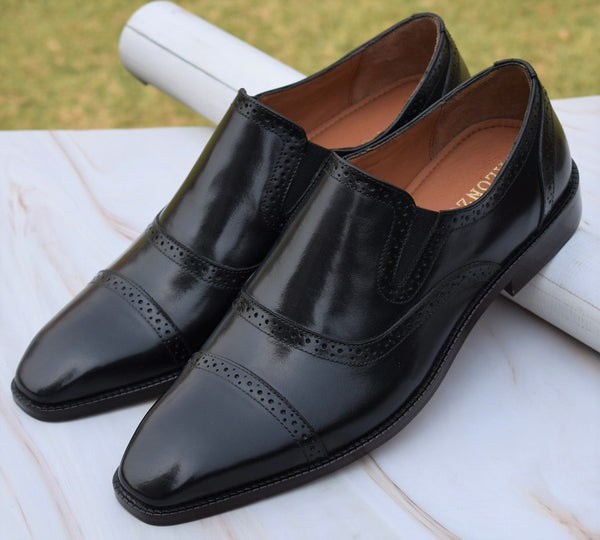 Revera2 - Handmade brogue slip on dress shoes loafers