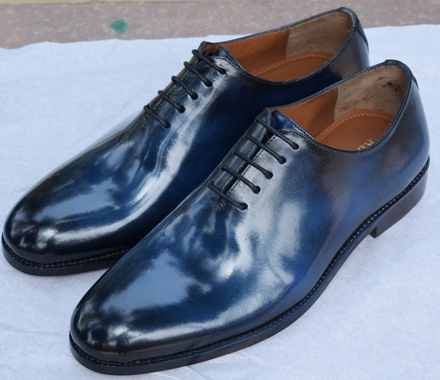 Evani -  Wholecut Handamade blue Leather oxford dress shoes