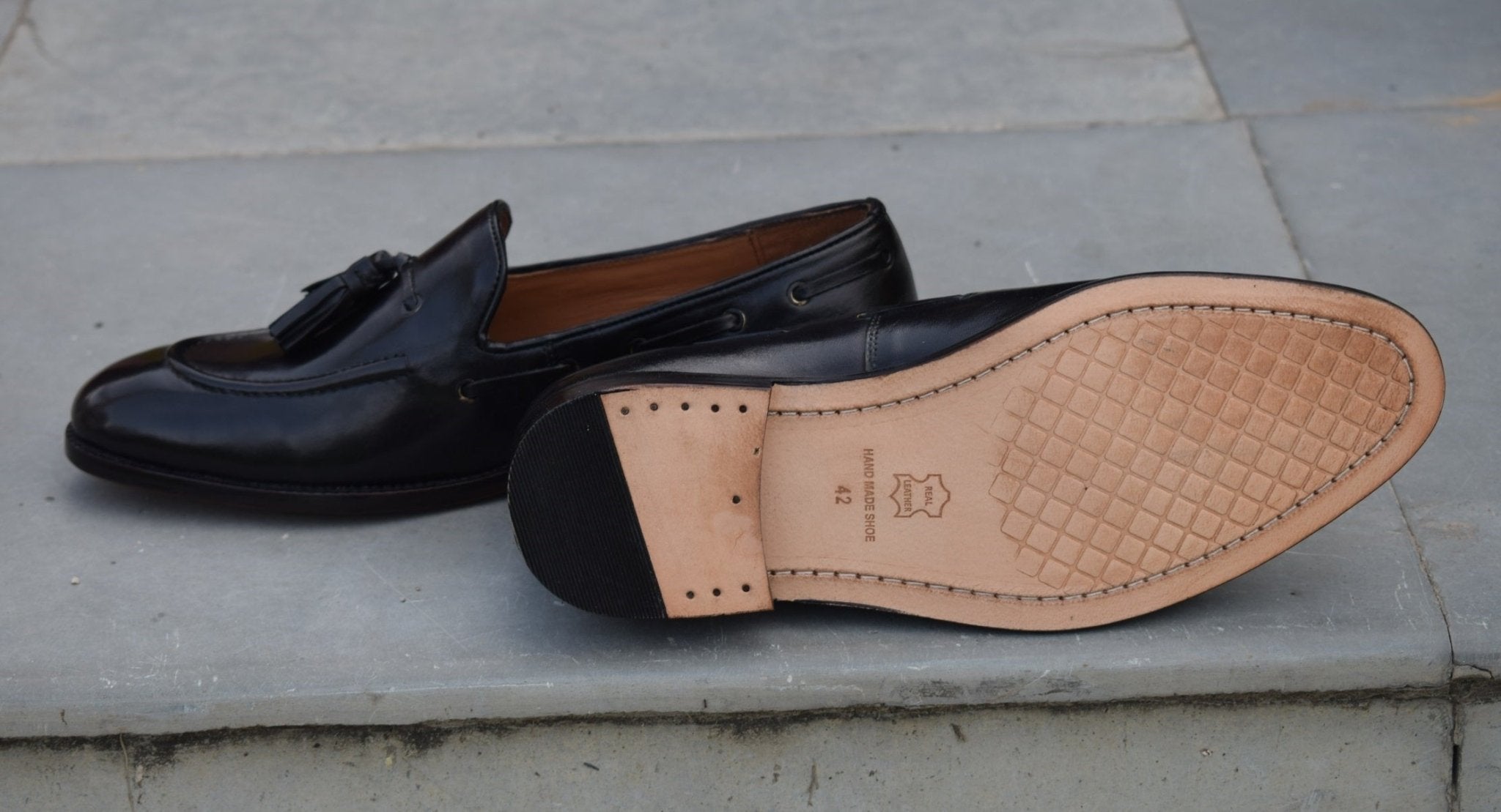 Adam  - Handmade Black leather tassel Loafers for men