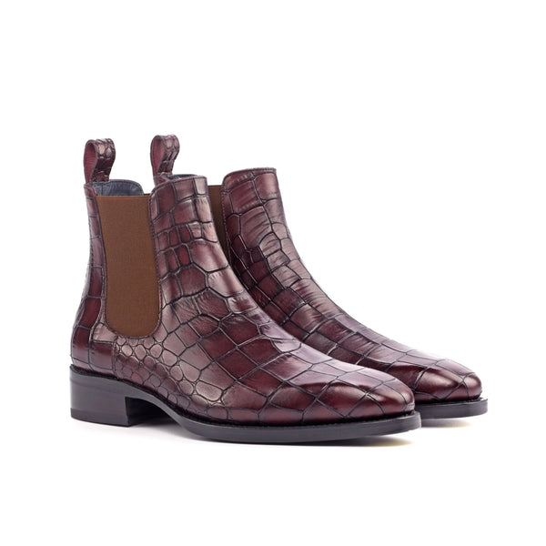 Brianza S - Alligator print burgundy Chelsea leather boots for men