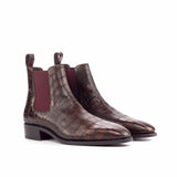 Cromo - Crocodile embossed Print Boots. brown Chelsea leather boots.