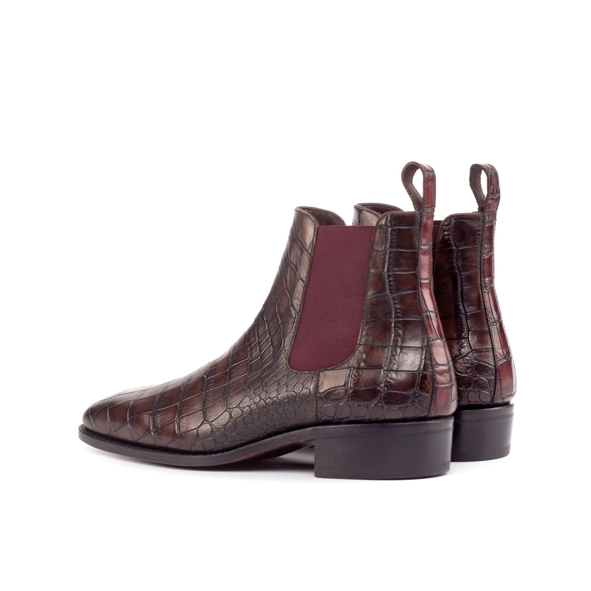 Cromo - Crocodile embossed Print Boots. red bottoms Chelsea leather boots
