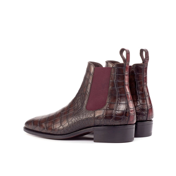 Cromo - Crocodile embossed Print Boots. brown Chelsea leather boots.