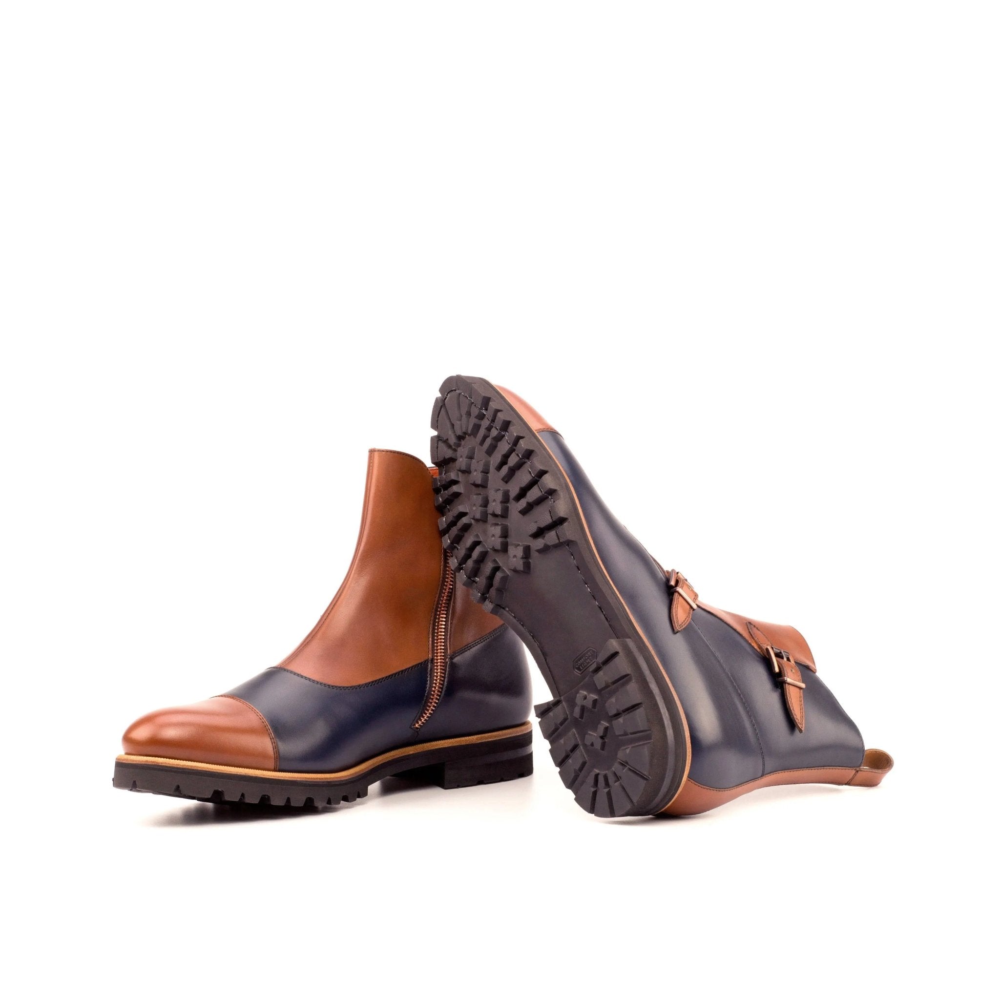 Varium - Two tone brown & navy Leather Buckle Boots for men