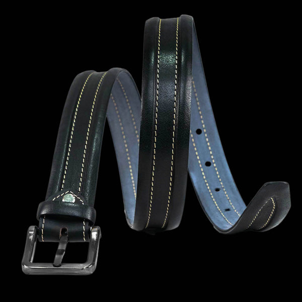 Embossed Feather Edge Black - Hand Made Men's Leather Belt