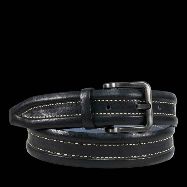 Embossed Feather Edge Black - Hand Made Men's Leather Belt